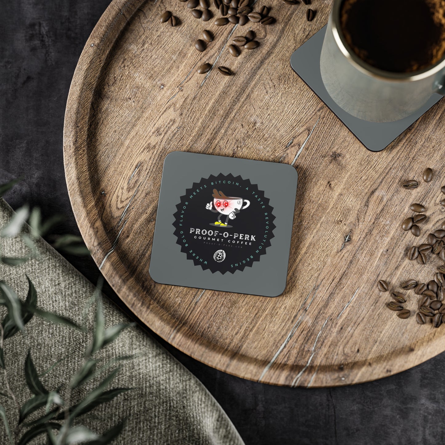 Proof-O-Perk Logo Gray Coasters