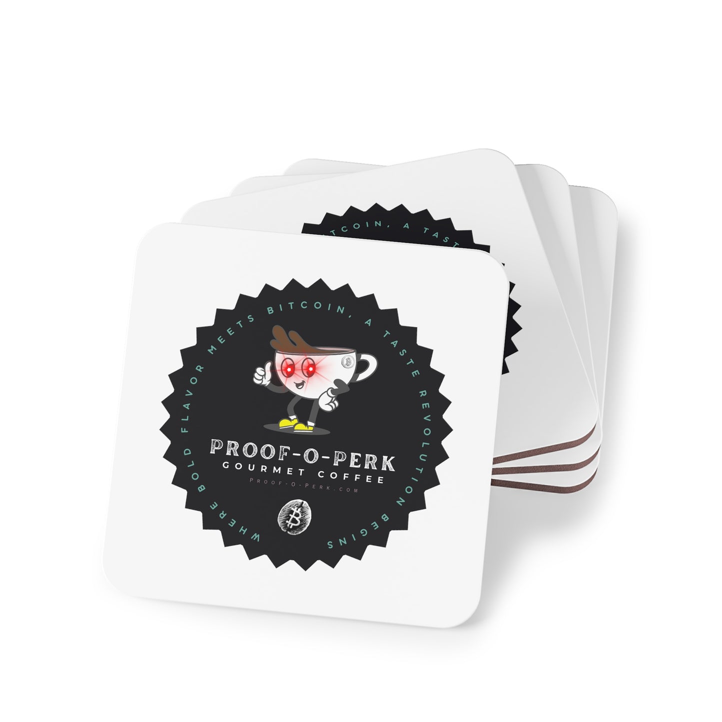 Proof-O-Perk Logo White Coasters