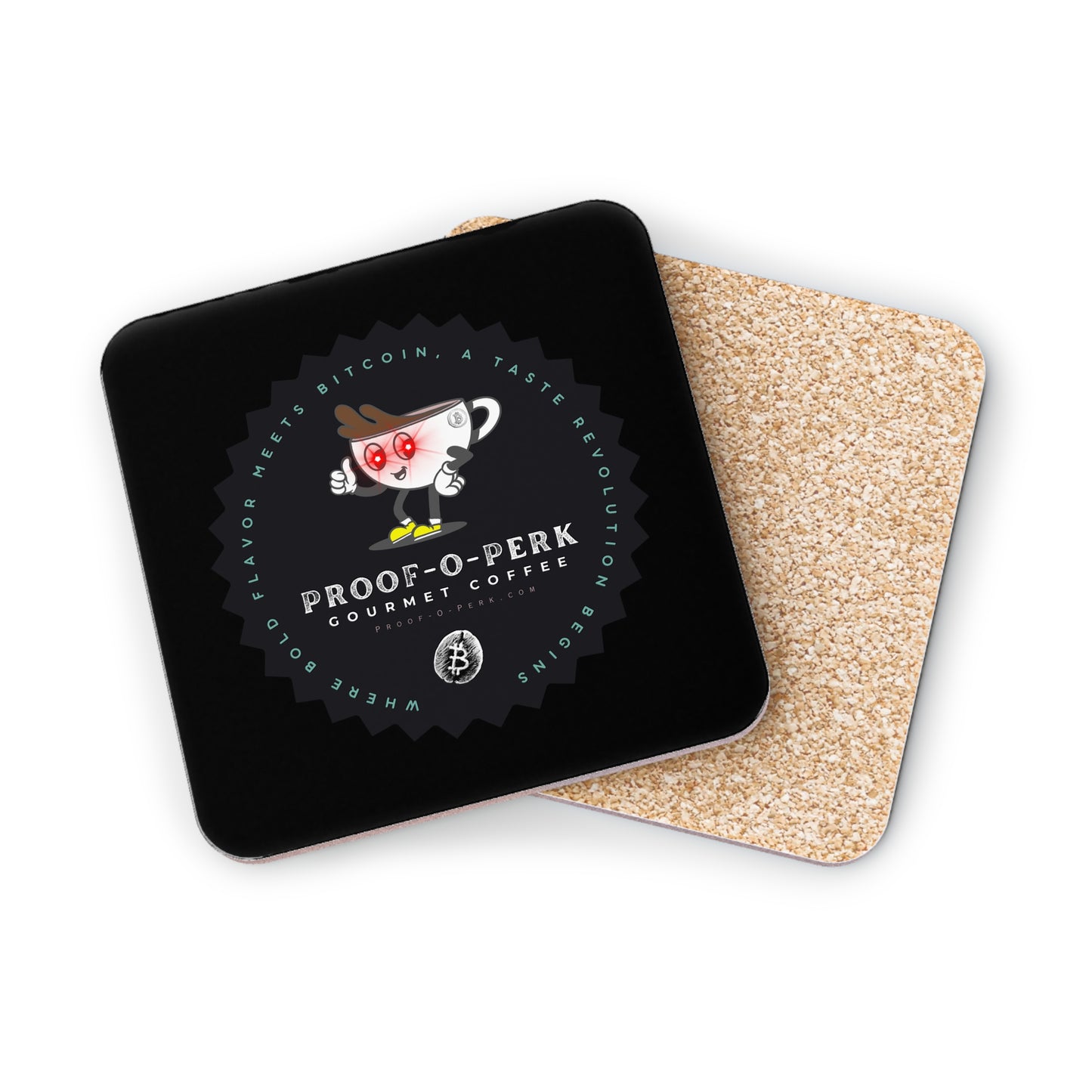 Proof-O-Perk Logo Black Coasters