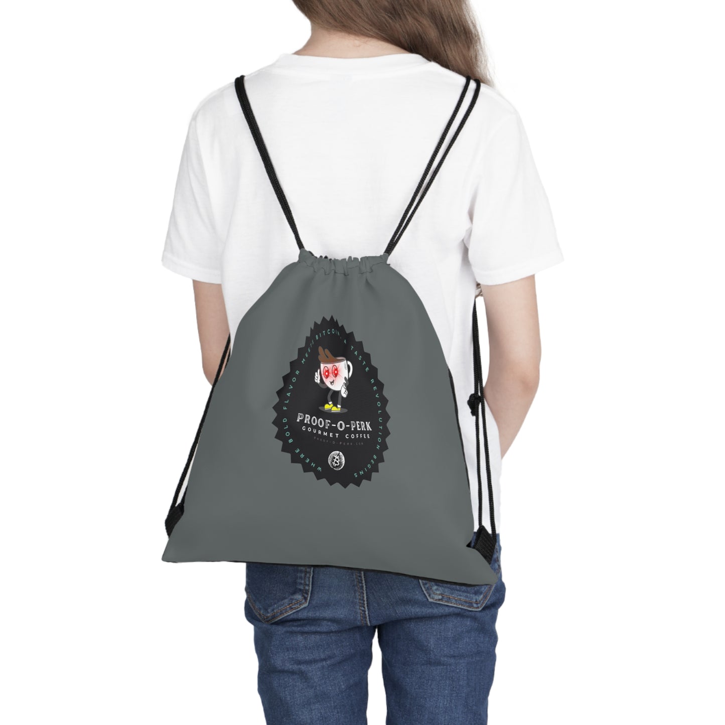 Proof-O-Perk Logo Gray Drawstring Bag