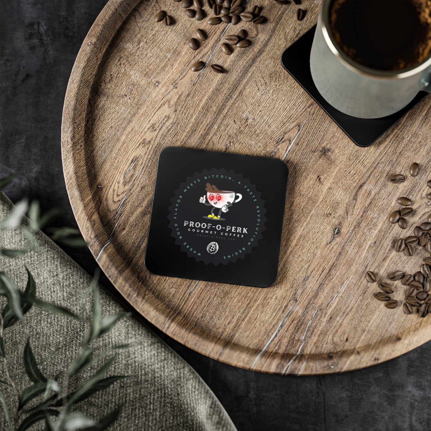 Proof-O-Perk Logo Black Coasters