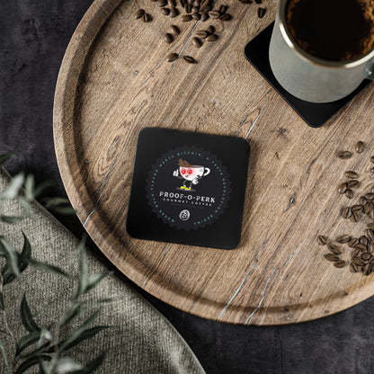 Proof-O-Perk Logo Black Coasters