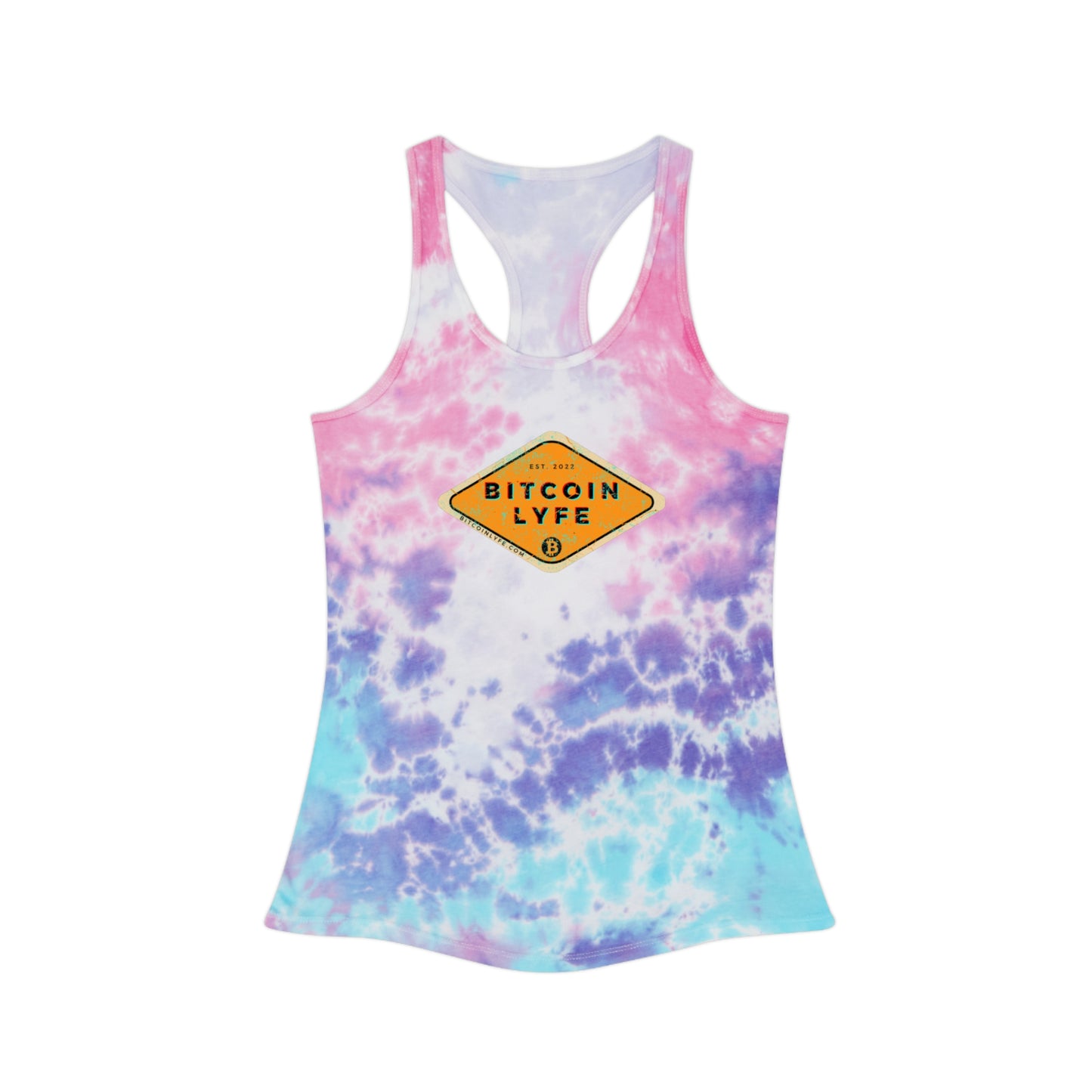 Distressed Bitcoin LYFE Tie Dye Racerback Tank Top