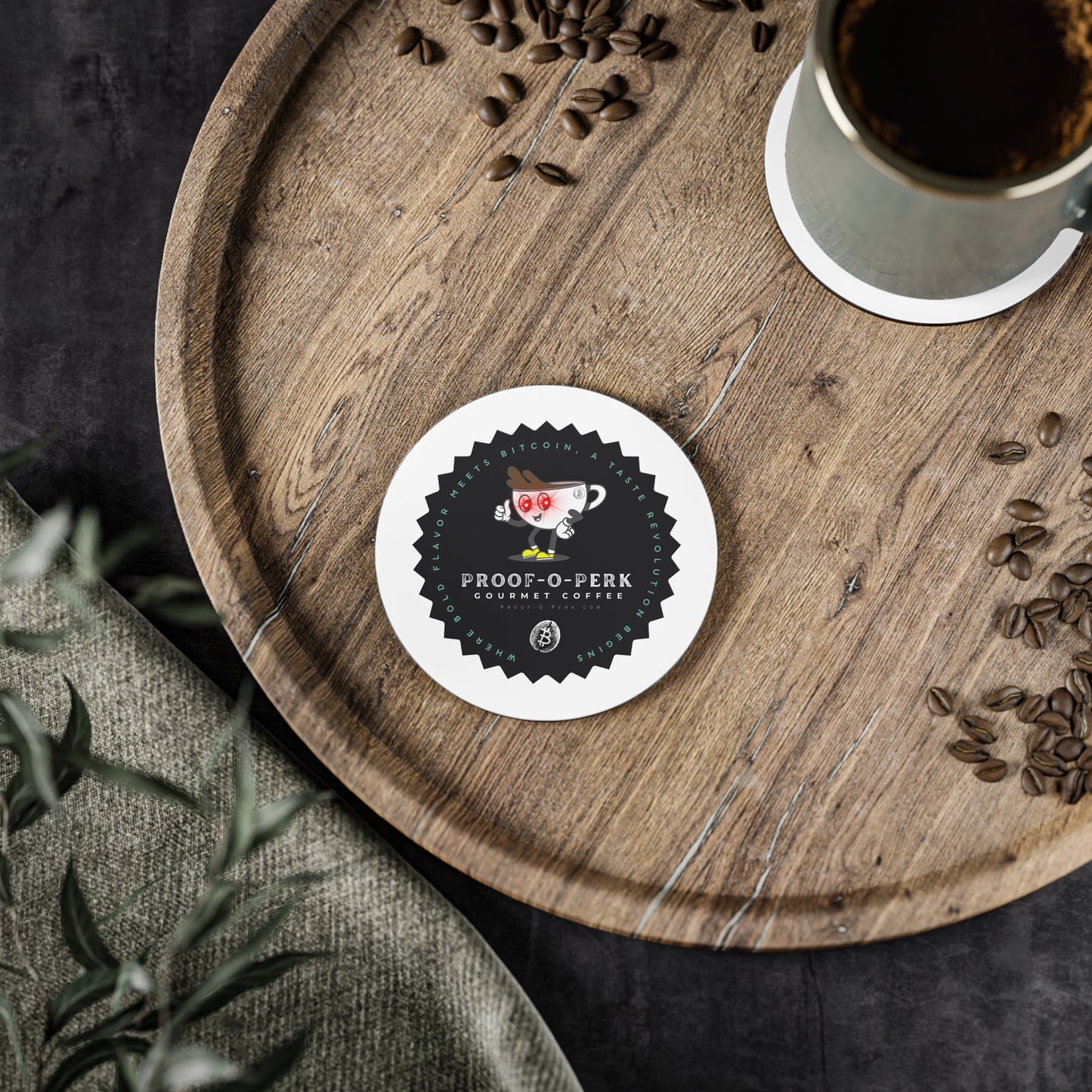 Proof-O-Perk Logo White Coasters