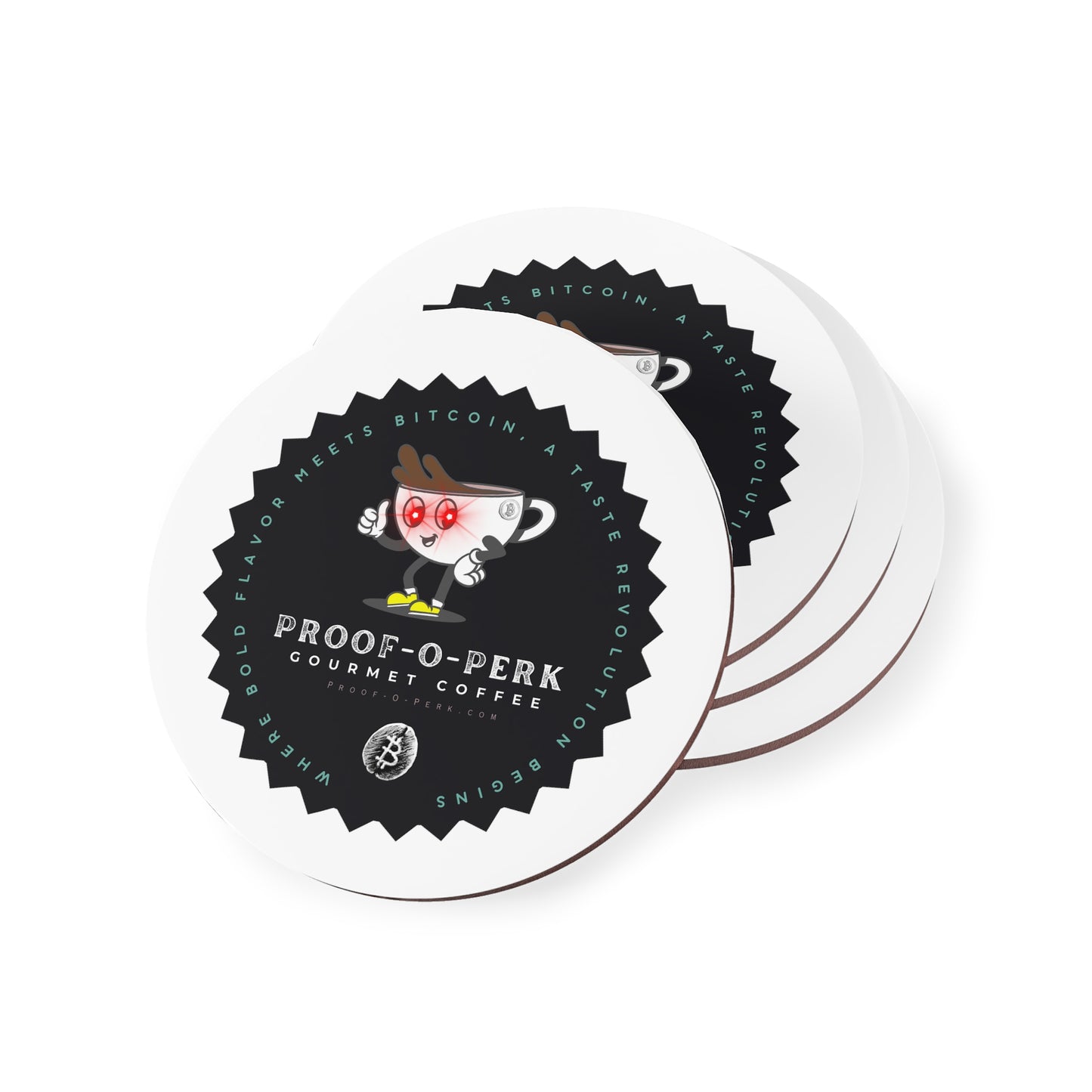 Proof-O-Perk Logo White Coasters