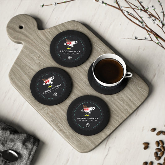 Proof-O-Perk Logo Black Coasters