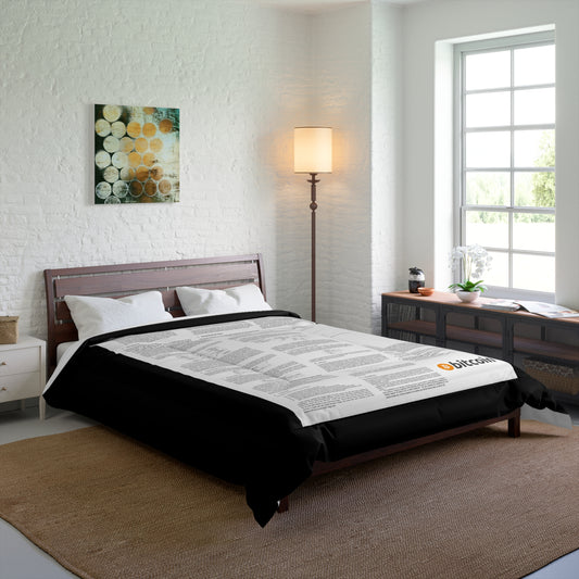 Bitcoin White Paper Comforter, Black Text on White