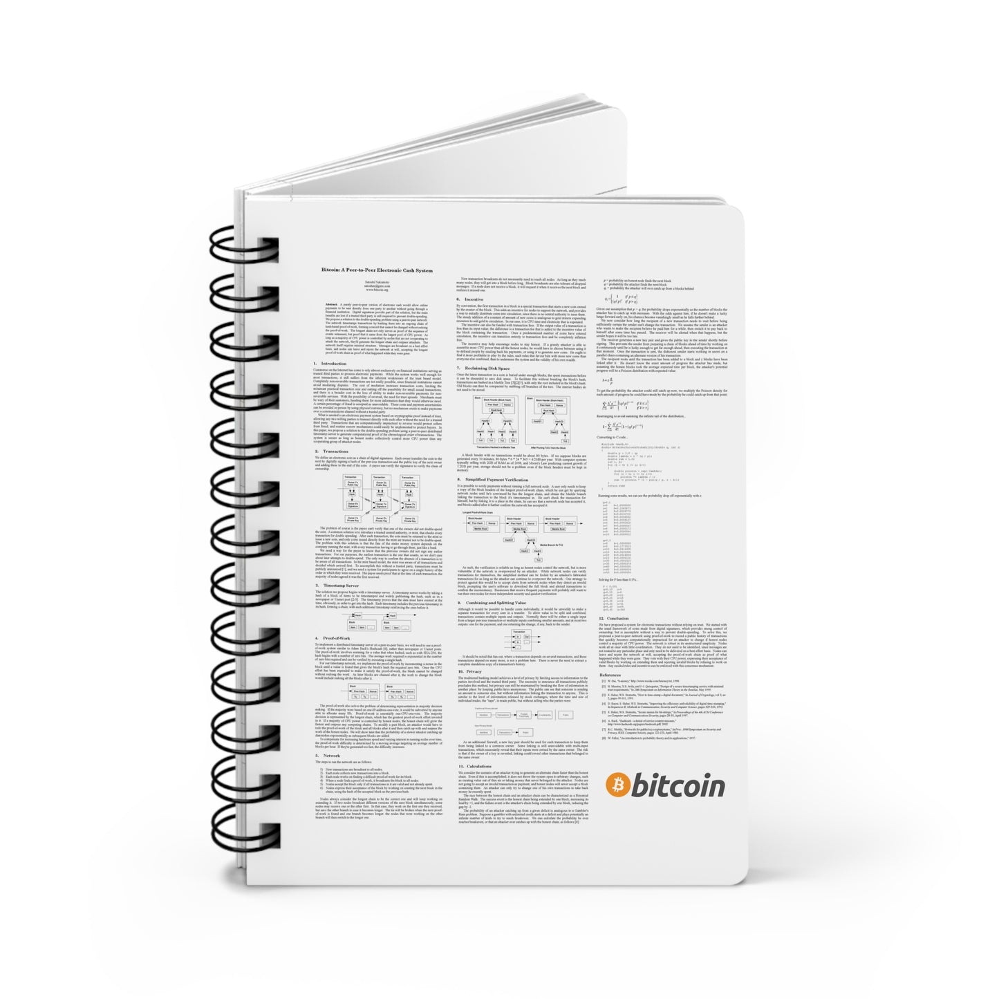 Bitcoin White Paper - Black Text on White Spiral Bound Journal