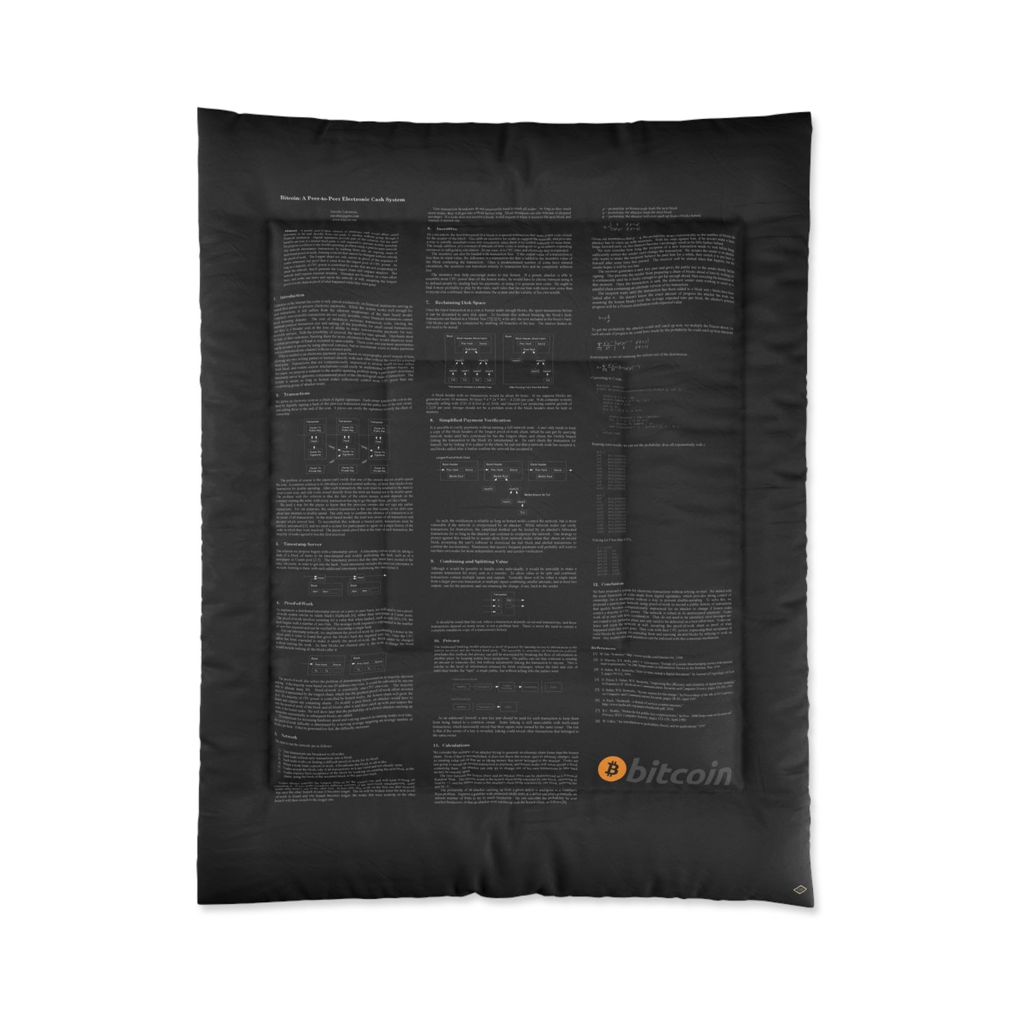 Bitcoin White Paper Comforter, White Text on Black