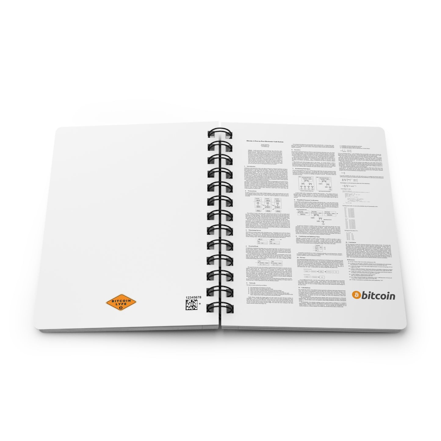 Bitcoin White Paper - Black Text on White Spiral Bound Journal