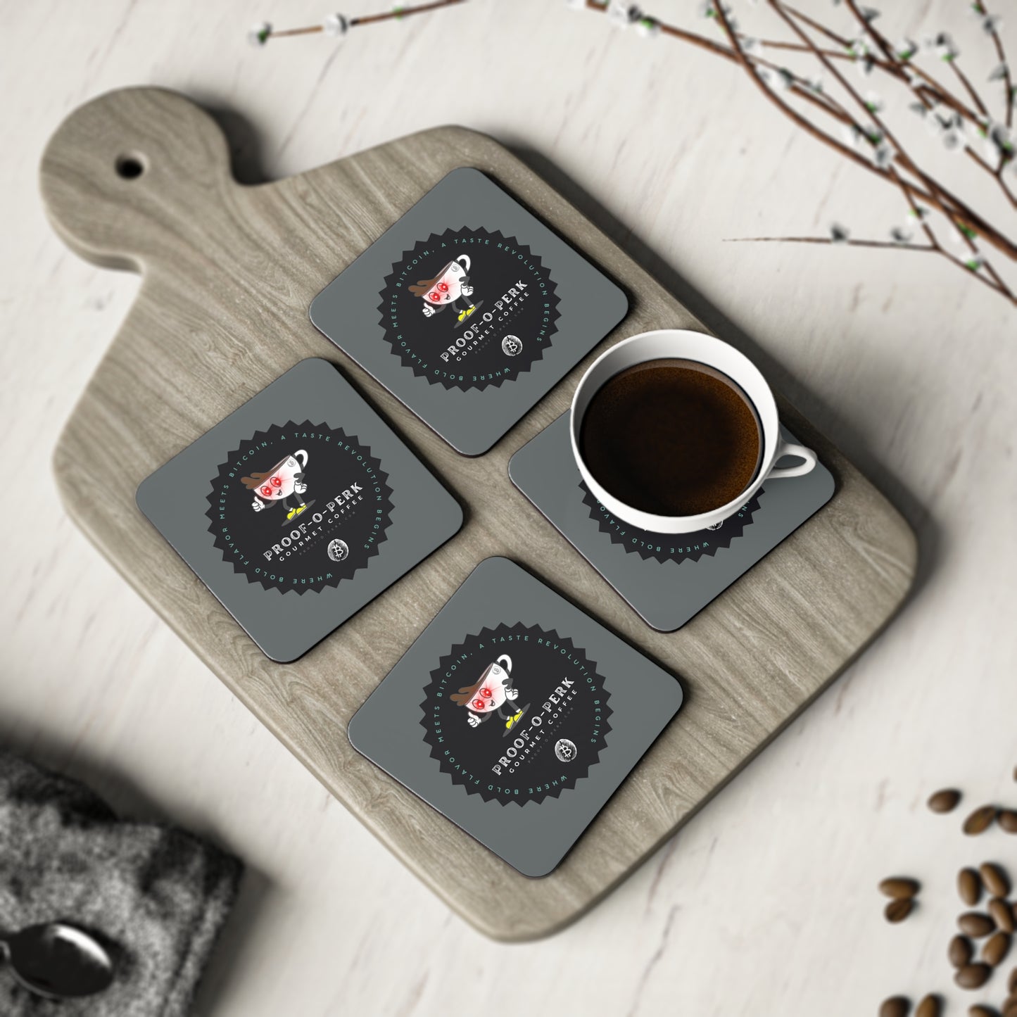 Proof-O-Perk Logo Gray Coasters