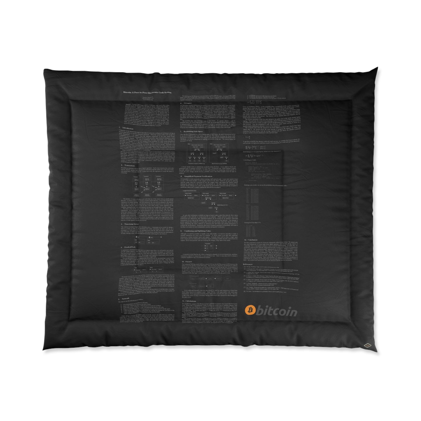 Bitcoin White Paper Comforter, White Text on Black