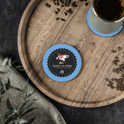 Proof-O-Perk Logo Blue Coasters