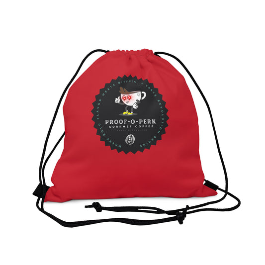 Proof-O-Perk Logo Red Drawstring Bag