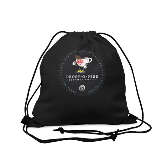 Proof-O-Perk Logo Black Drawstring Bag