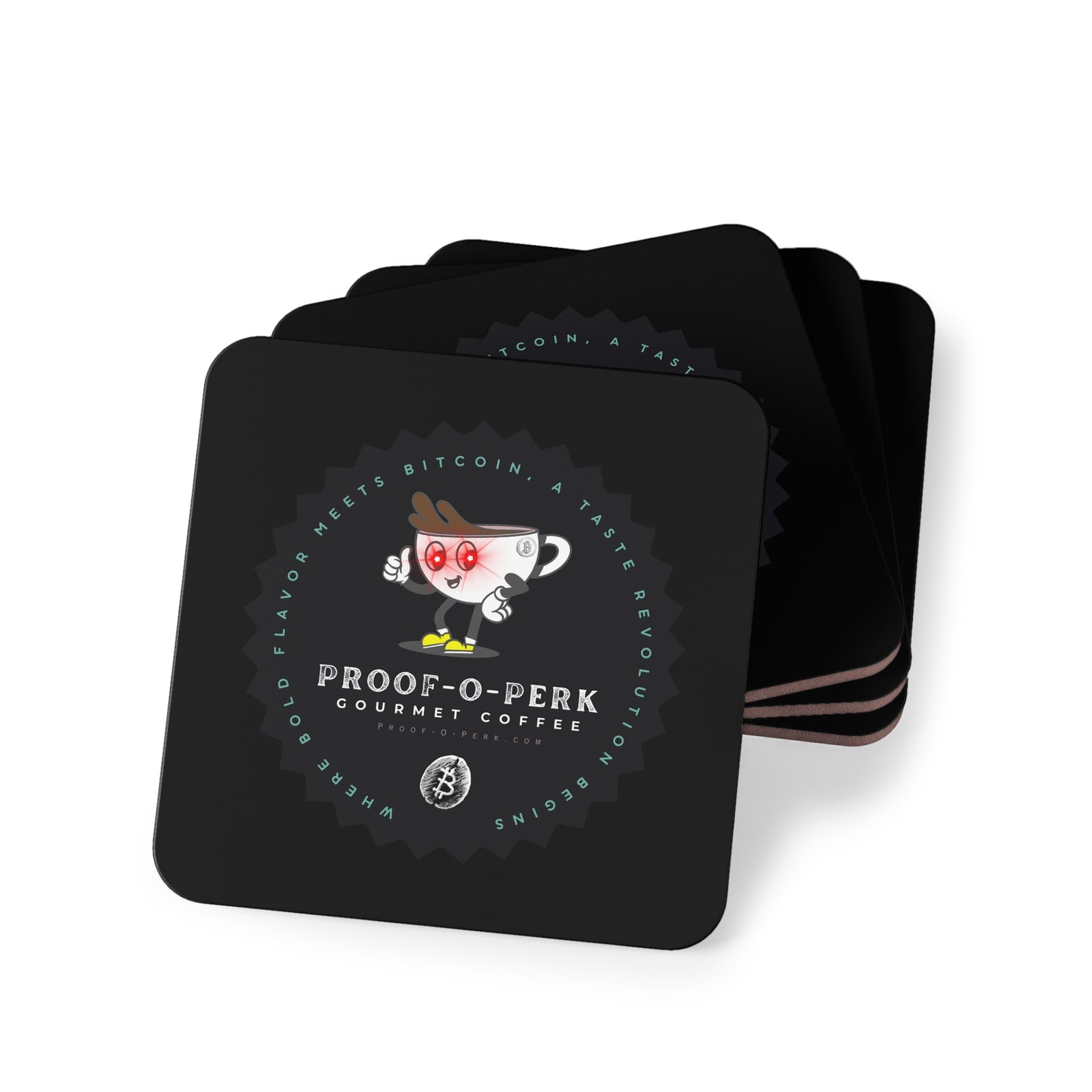 Proof-O-Perk Logo Black Coasters