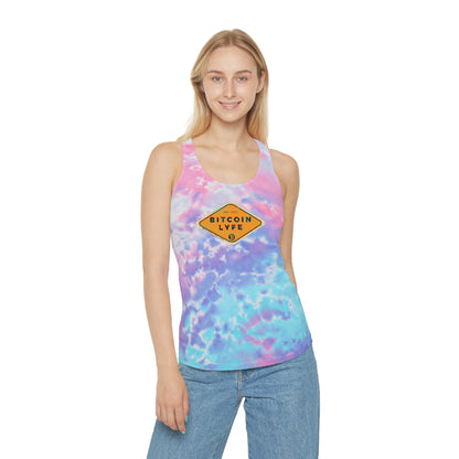 Distressed Bitcoin LYFE Tie Dye Racerback Tank Top