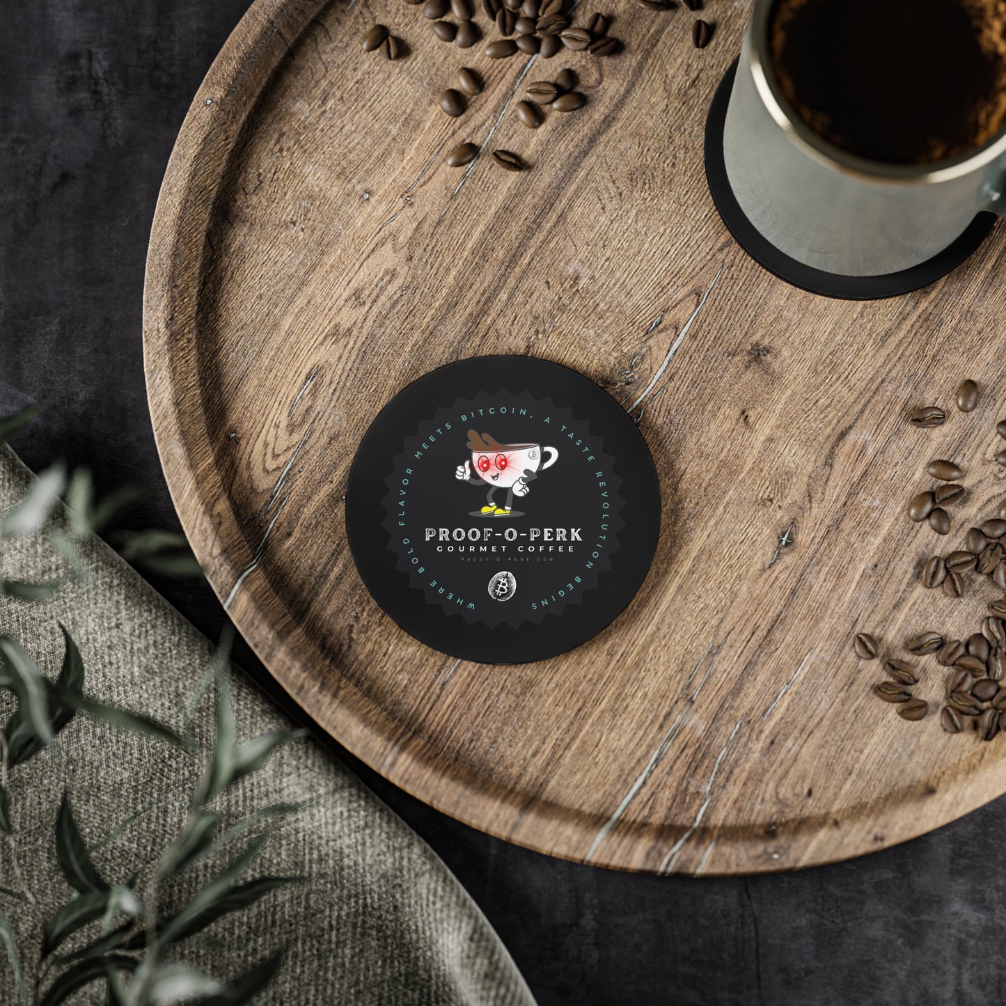 Proof-O-Perk Logo Black Coasters