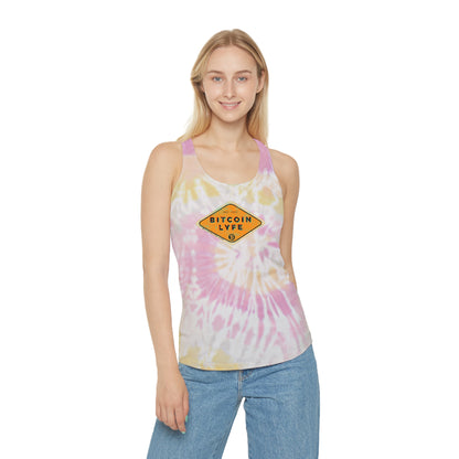 Distressed Bitcoin LYFE Tie Dye Racerback Tank Top