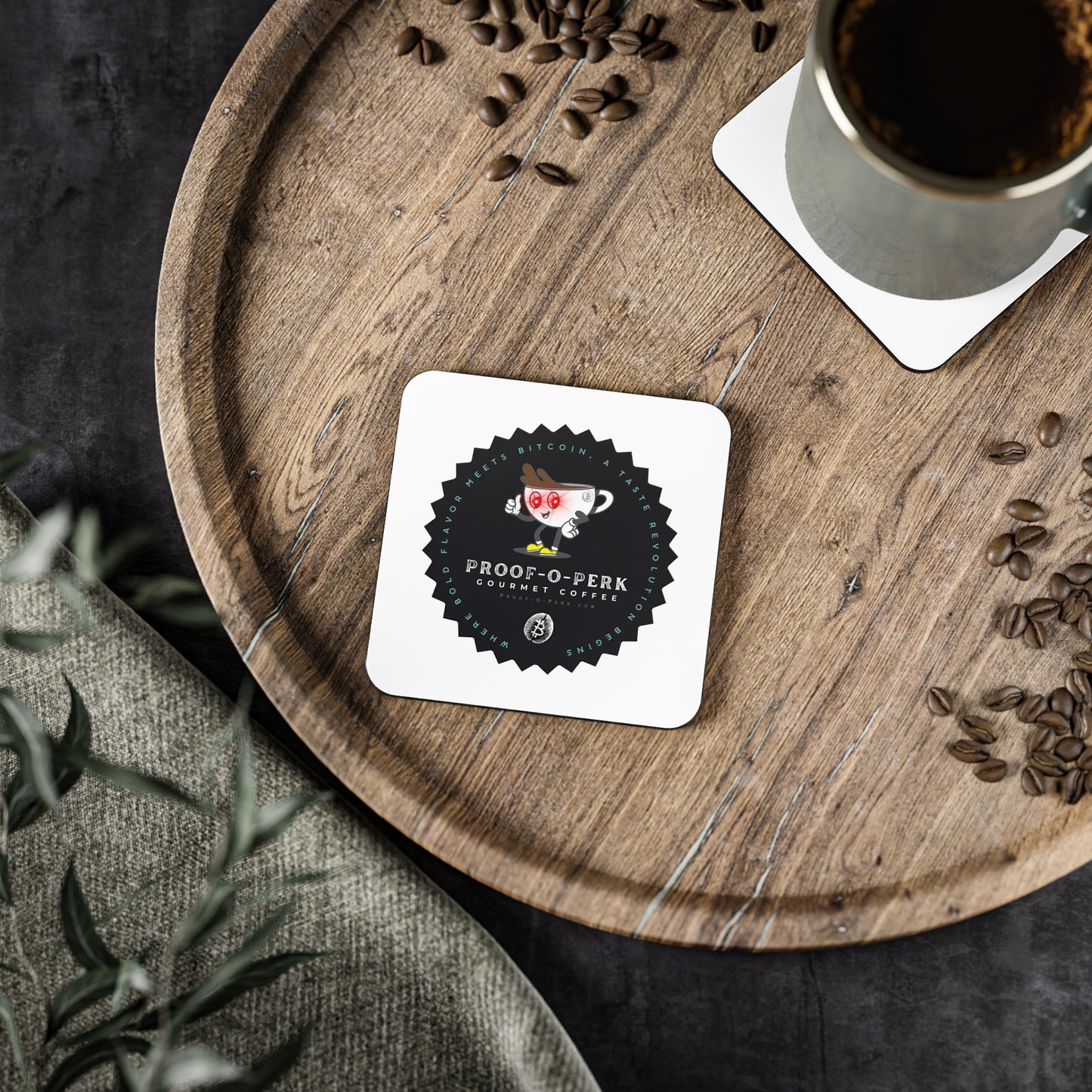 Proof-O-Perk Logo White Coasters