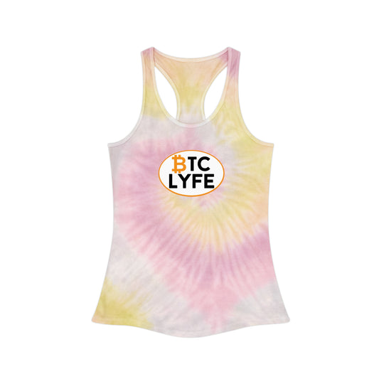 Bitcoin LYFE (Oval) Tie Dye Racerback Tank Top