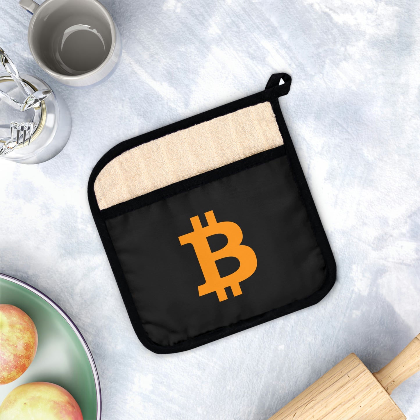 Bitcoin Pot Holder with Pocket, BTC3