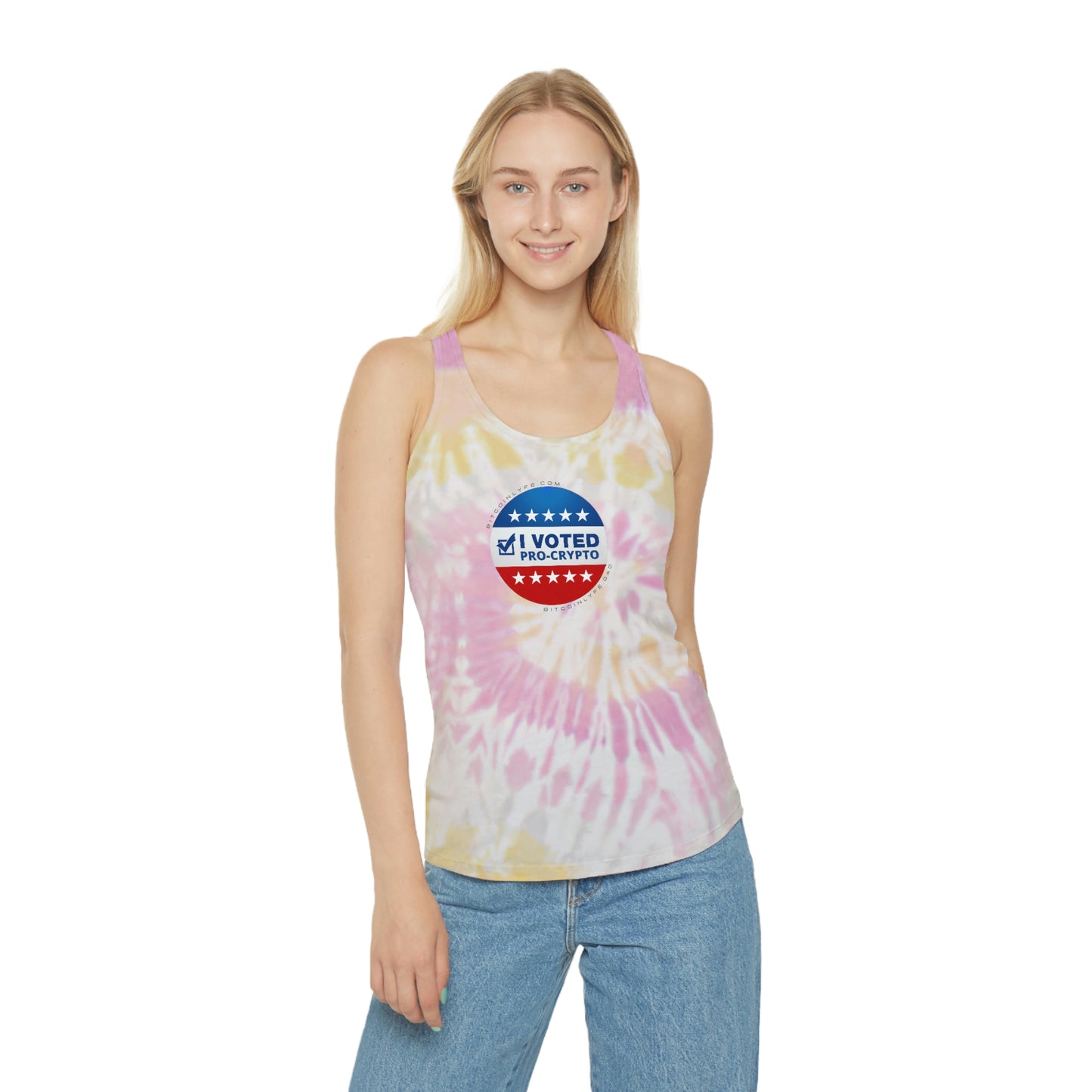 I Voted Pro-Crypto Tie Dye Racerback Tank Top