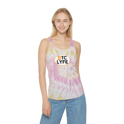 Bitcoin LYFE (Oval) Tie Dye Racerback Tank Top