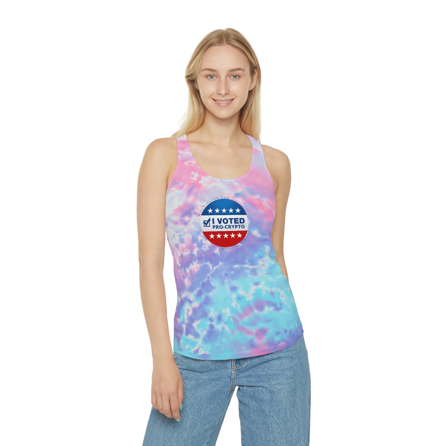 I Voted Pro-Crypto Tie Dye Racerback Tank Top