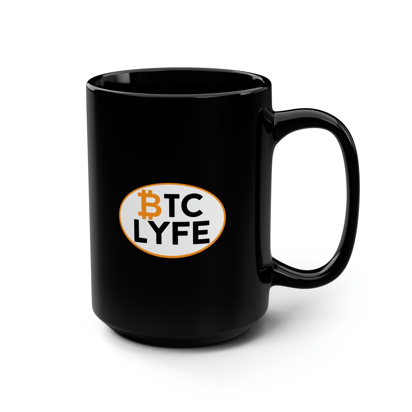 Bitcoin LYFE (Oval) Black Mug, 15oz