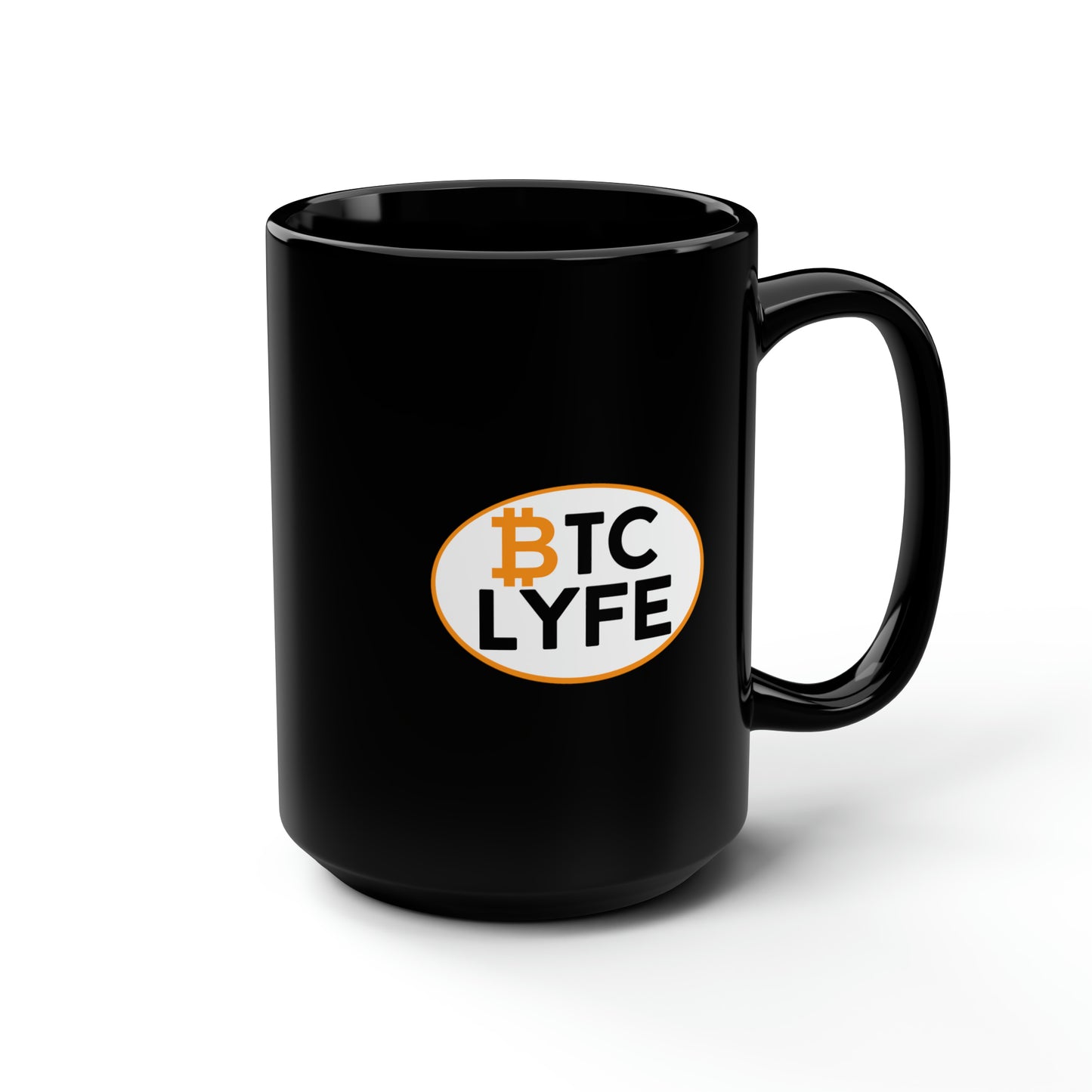 Bitcoin LYFE (Oval) Black Mug, 15oz