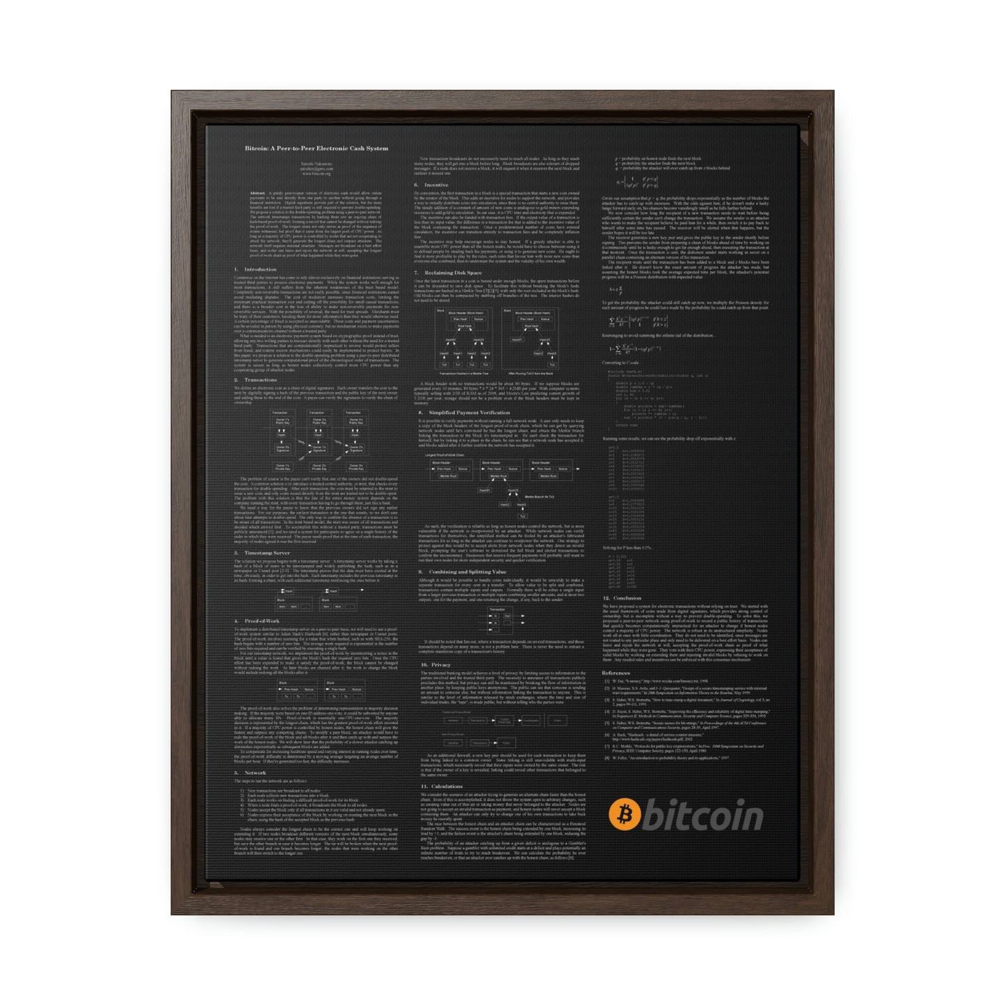 Bitcoin White Paper - White Text on Black, Gallery Canvas Wrap