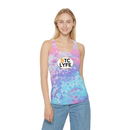 Bitcoin LYFE (Oval) Tie Dye Racerback Tank Top