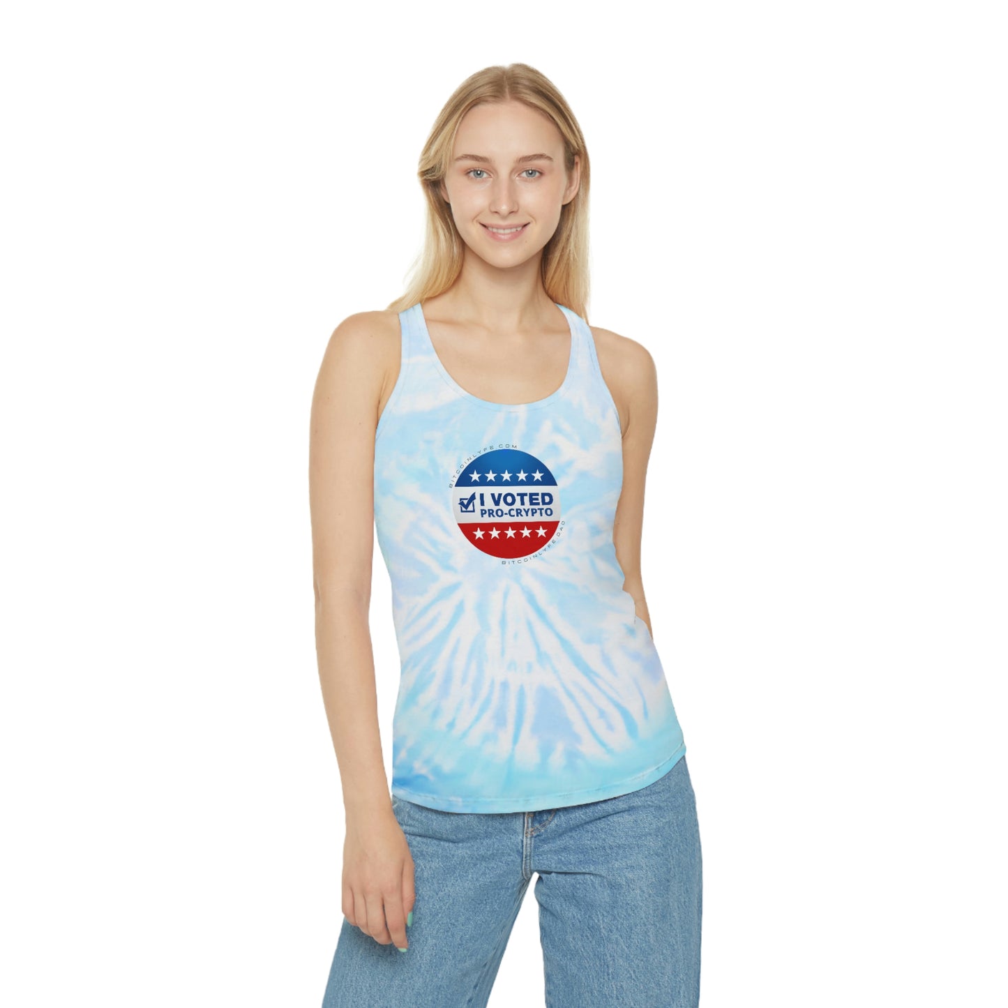 I Voted Pro-Crypto Tie Dye Racerback Tank Top