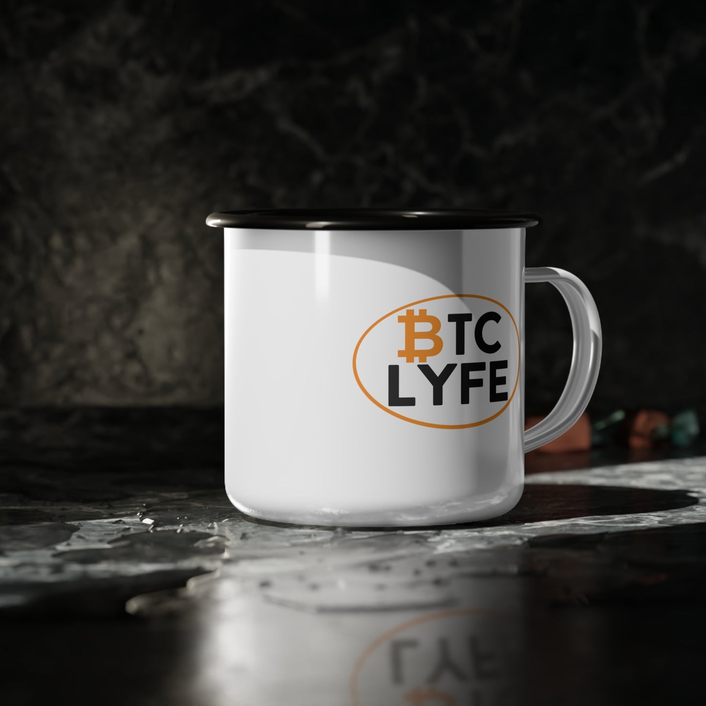 Bitcoin LYFE (Oval) Enameled Steel Mug