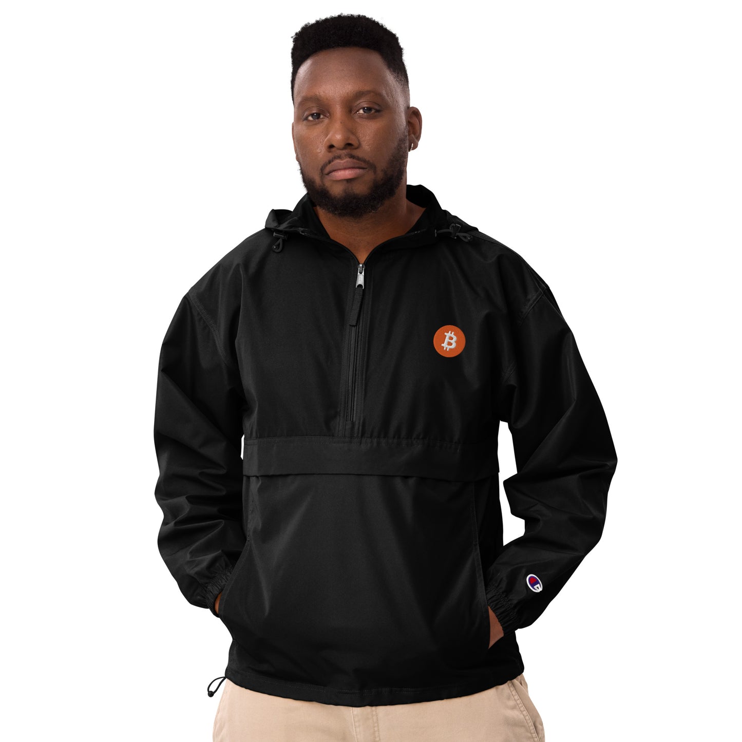 Bitcoin Embroidered Champion Packable Jacket, BTC2