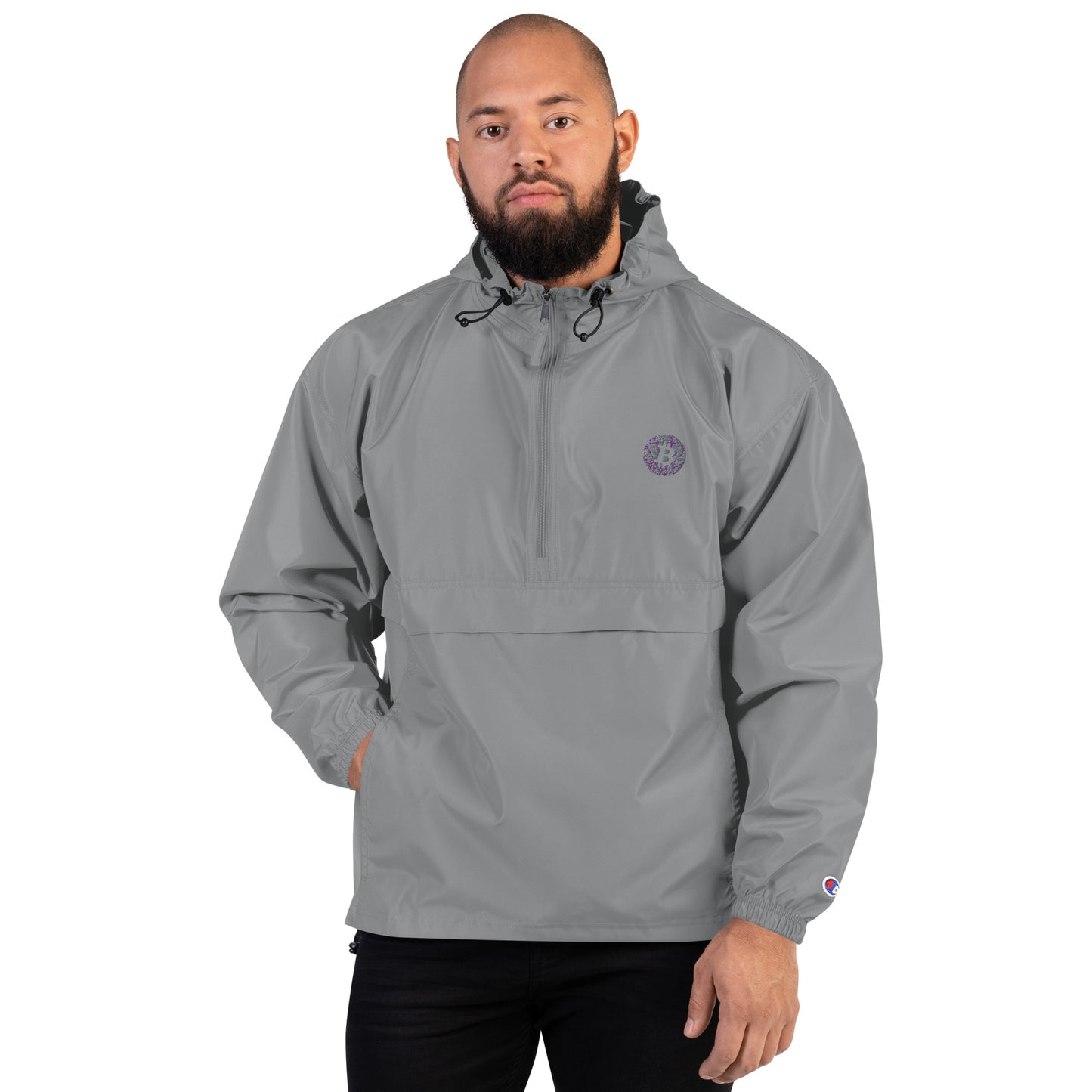 Bitcoin Embroidered Champion Packable Jacket, BTC7